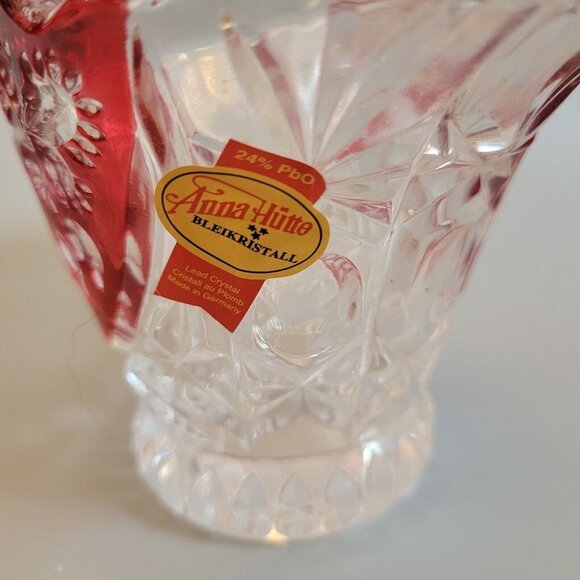 MINT ANNA HUTTE 24% CRYSTAL BASKET VASE RUBY RED FLASHED ON SIDES BLEIKRISTALL - Picture 5 of 6